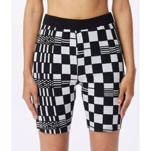 NEW OBEY Women's Shorts Lillian Fitted Black White Jacquard Check Size Medium